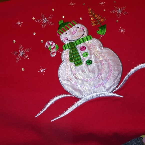Holiday red  sequin sparking snowman womens - Picture 4 of 8